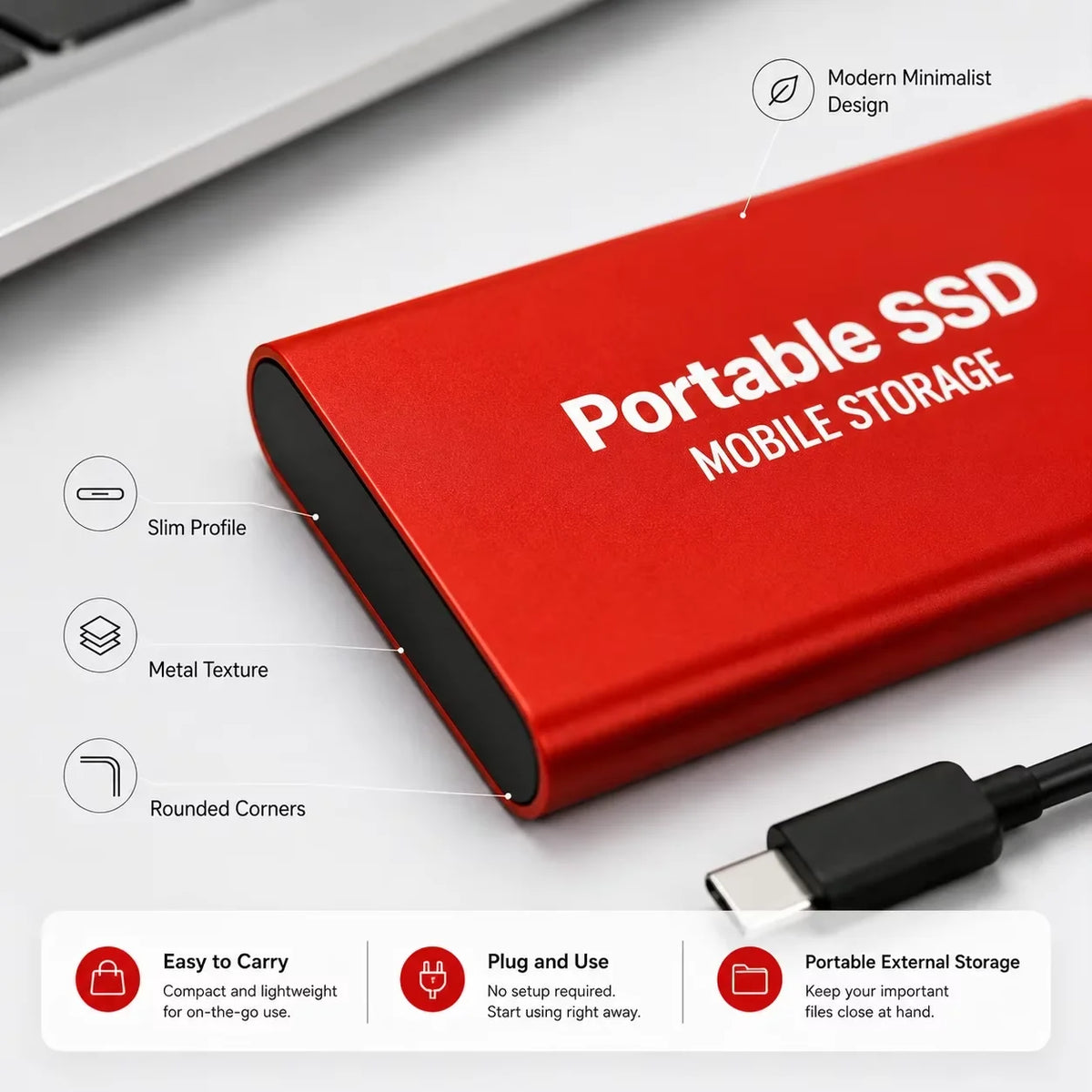 Vexaroa 1TB Portable SSD USB 3.0 Type-C – Plug & Play Drive