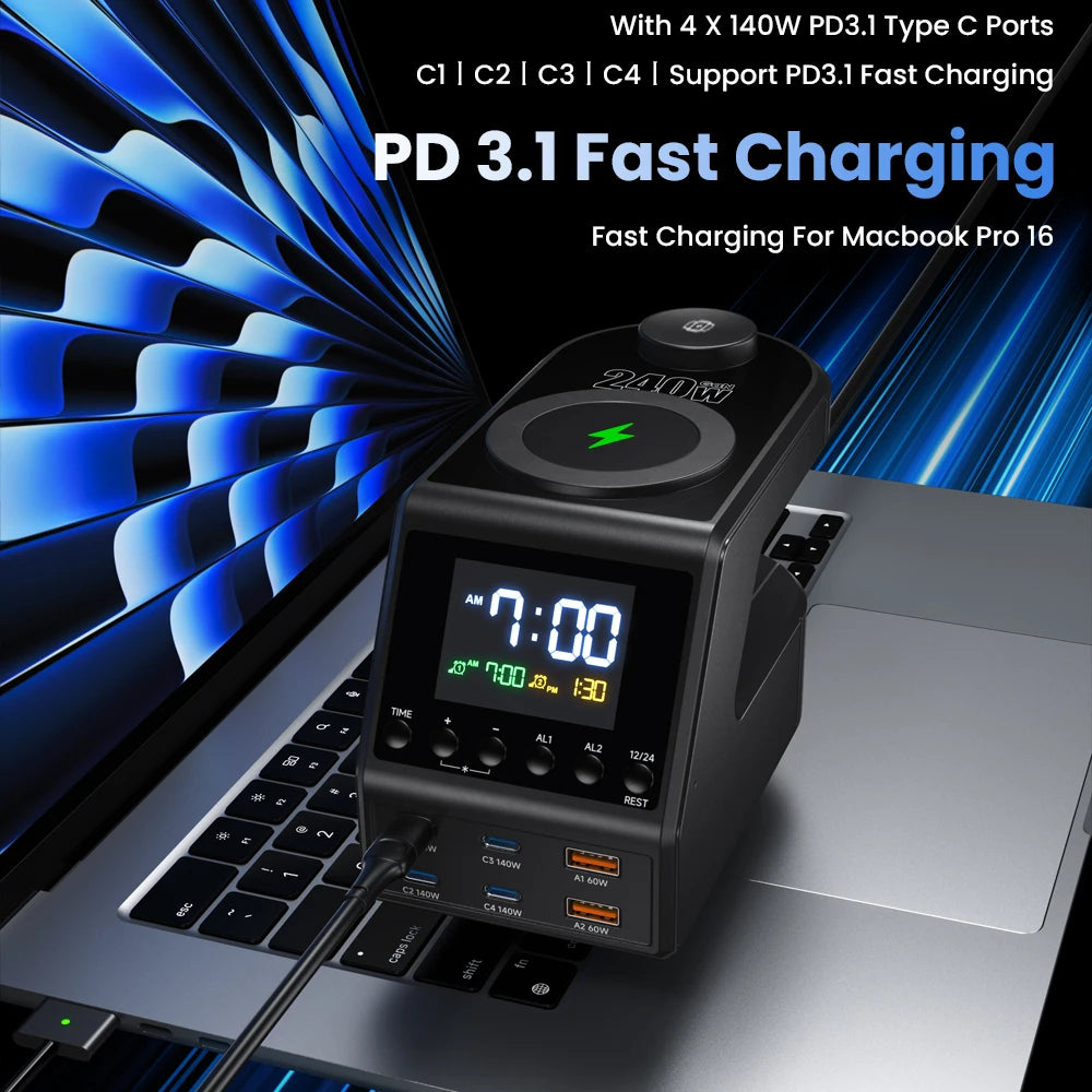 Vexaroa 240W GaN USB-C charger station with display — product image 2