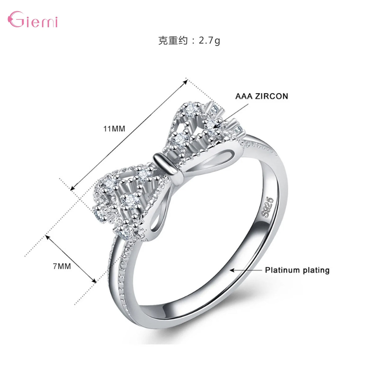 Vexaroa silver bow ring with cubic zirconia - product gallery image 2