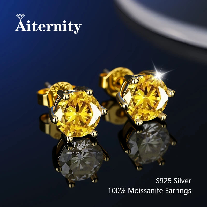 100% Real Sterling Silver S925 Moissanite Earrings Stud With 2 Certificate D VVS1 Pass Diamond Testing Pen For Women Men Jewelry