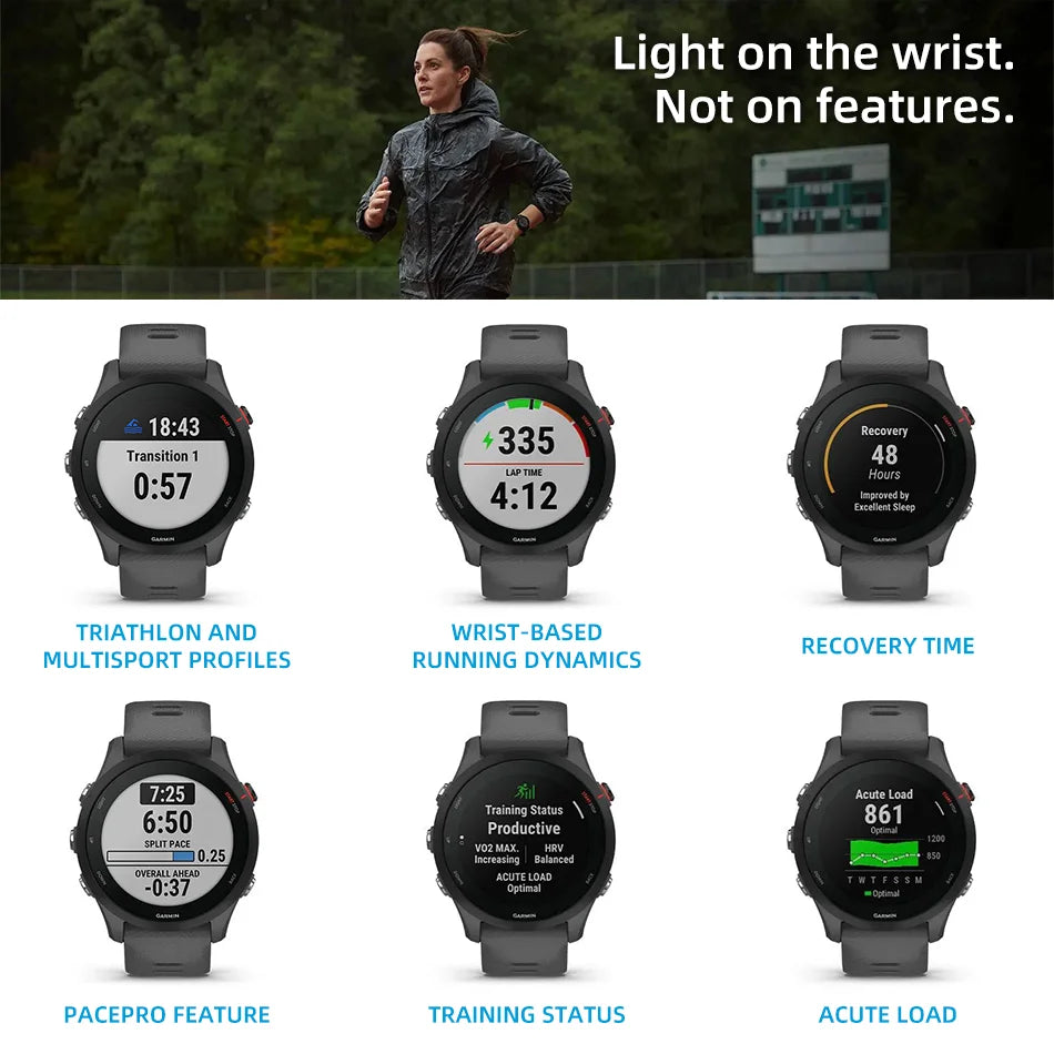 Garmin Forerunner 255 46mm 4GB ROM Running Fitness Tracker Sports Smartwatch 1.3'' Display Bluetooth 5ATM 14 Days Battery Life