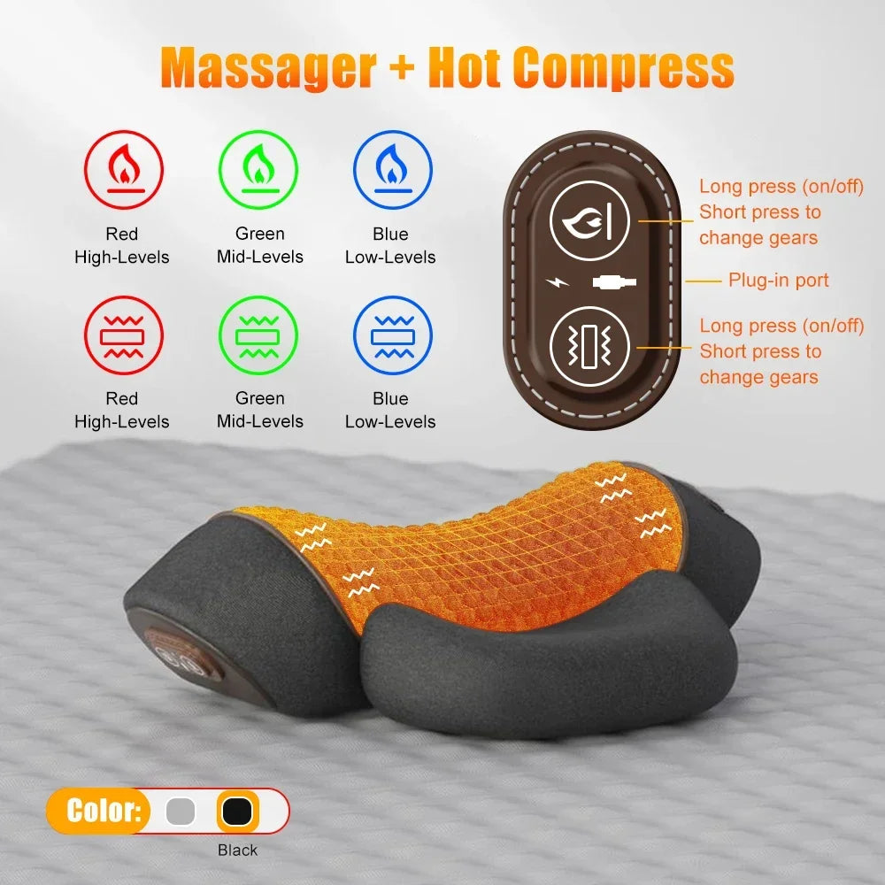 Vexaroa Electric Neck Massager Pillow Heat Vibration Traction