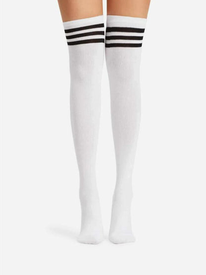 Stocking Over Knee Socks Fashion Women Keep Warm Slim Long Socks Black White Striped Hosiery
