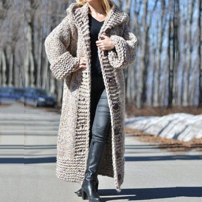 2026 Fall Winter Hooded Oversized Big Size Sweaters Thick Warm Cardigan Women Knitted Coats Loose Long Overcoats Knitwear