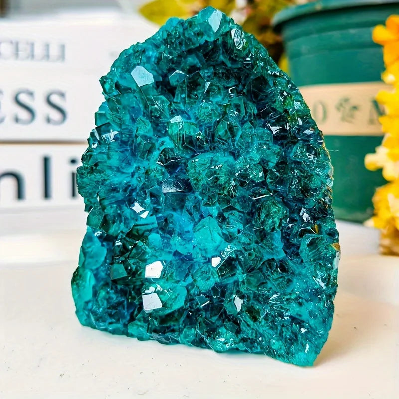 Vexaroa blue crystal cluster display specimen - view 5