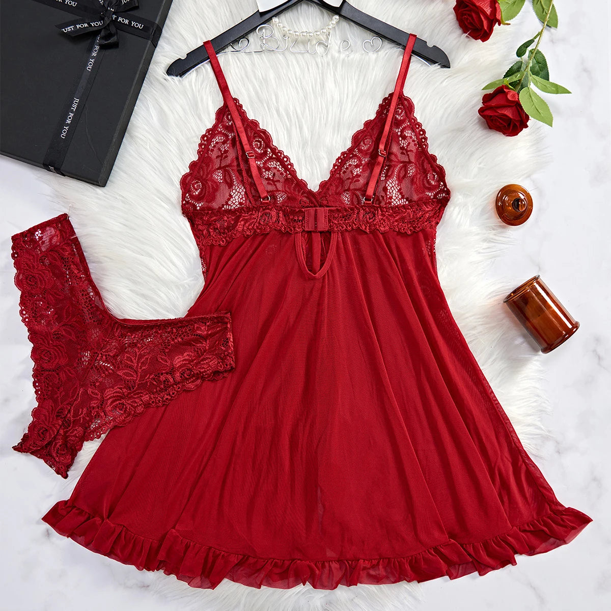Vexaroa Lace See-Through Nightdress Slim Soft V-Neck Full Slip — product image