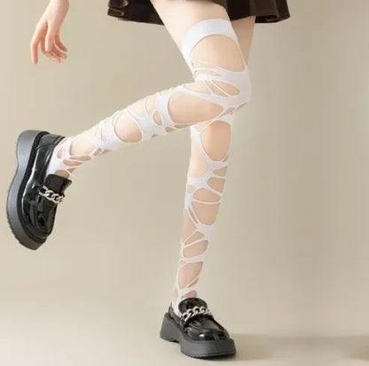 Fishnet Stockings for Women Spider Web Torn Strap Holes Tights Ragged Pantyhose Party Socks Pantyhose