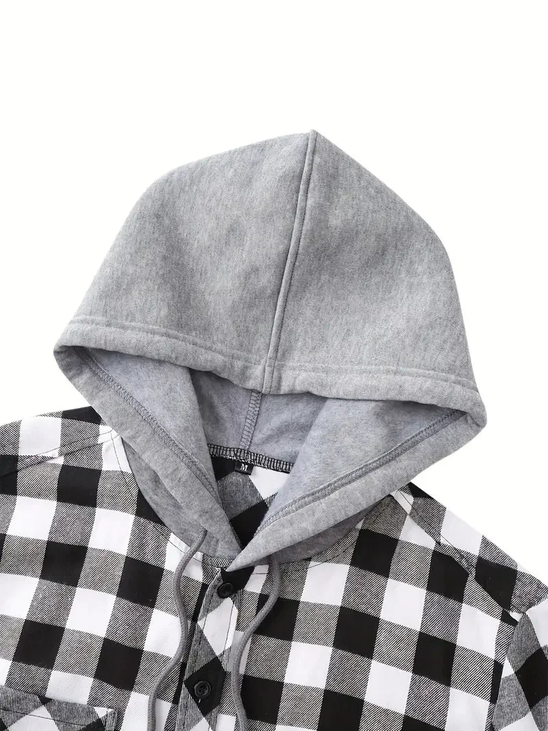 Vexaroa Men's Plaid Flannel Hooded Shirt – Casual Streetwear Top