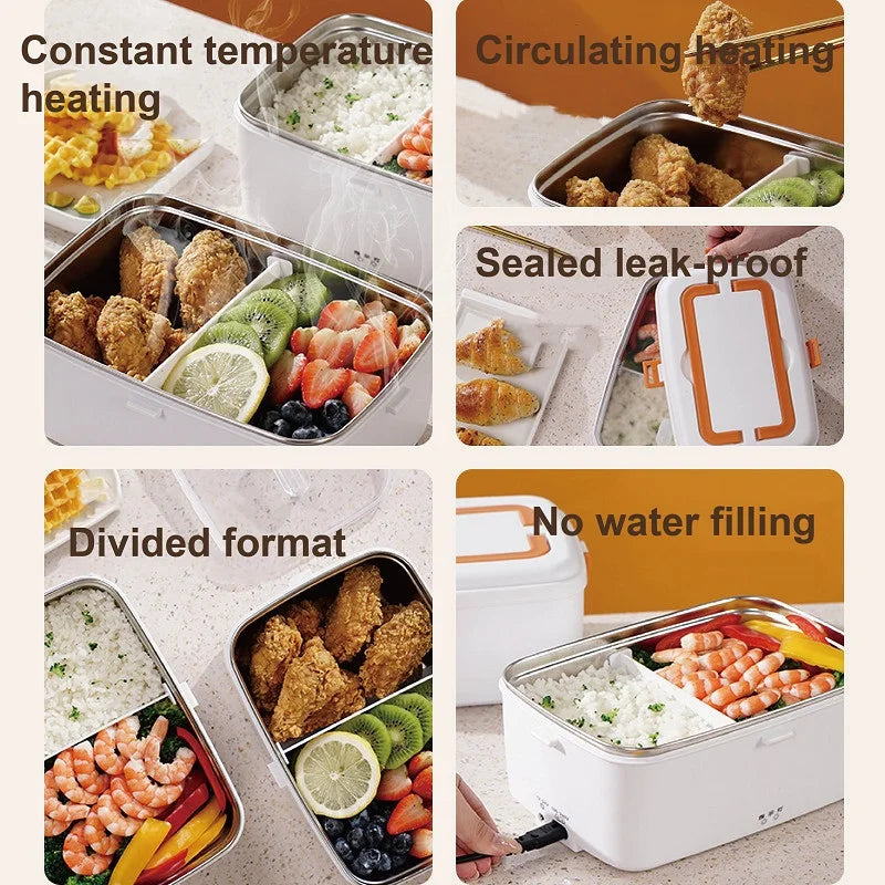 110V/220V/12V Car Home Electric Heating Lunch Box 304 Stainless Steel Food Heating Insulation Container Portable Picnic Box 1.8L