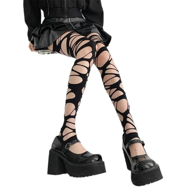 Vexaroa Black Ripped Mesh Stockings Leggings Tube Socks