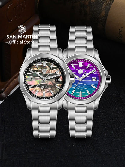 San Martin Official New 39mm Gradient Color Splicing MOP Dial Miyota 9015 Men Automatic Mechanical Watch Waterproof 100m SN0150
