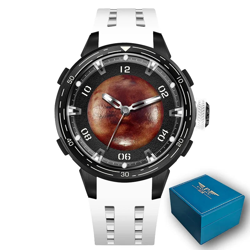 PINDU Design Watches Planet Series Miyota 8215 Mechanical Watch Men's Luminous Waterproof Curved Mirror Pointer Silicone Strap