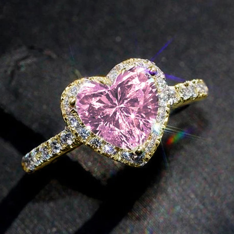 Vexaroa Heart CZ Engagement Ring with Red or White Stone