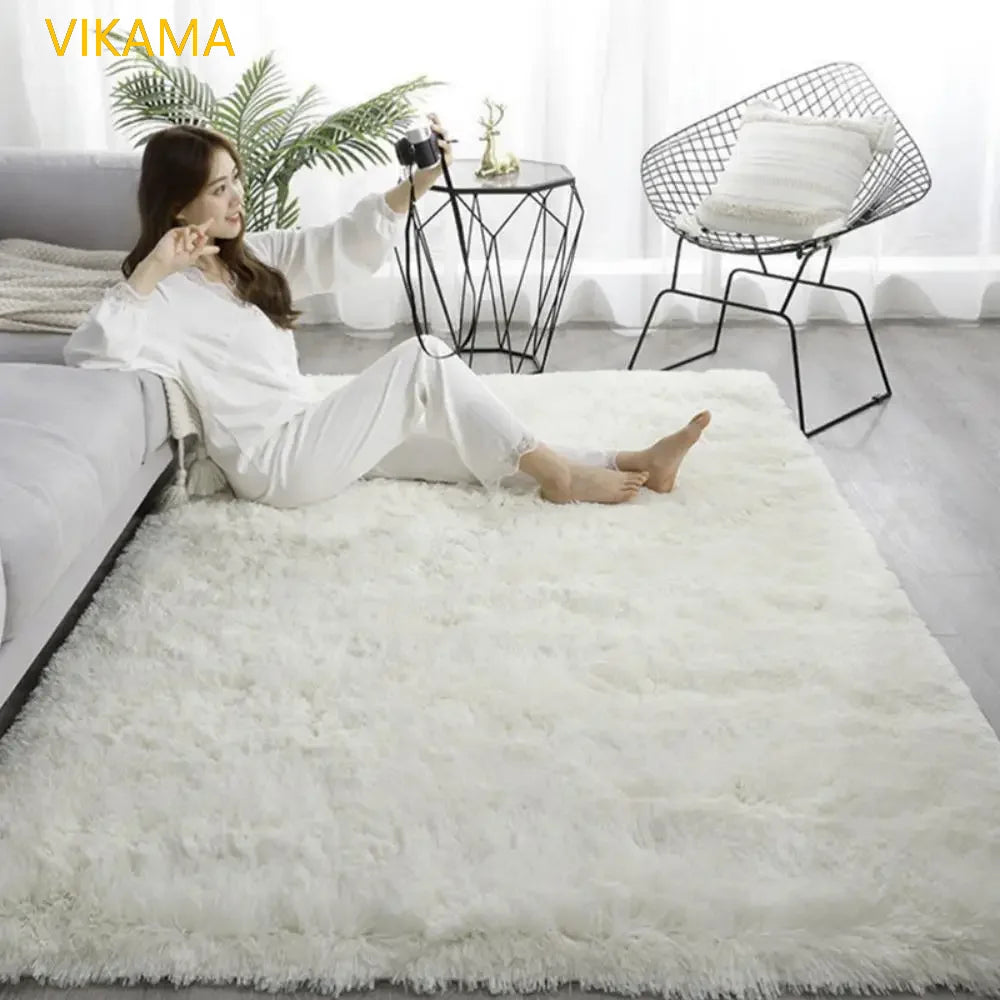 VIKAMA Simple Silk Wool Plush Carpet Bedroom Living Room Bed Blanket Solid Color High-Grade Soft Blanket Room Coffee Table Mat