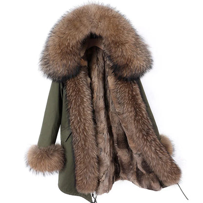 Real Raccoon Fox Fur Collar Parka Women's Coat | Vexaroa