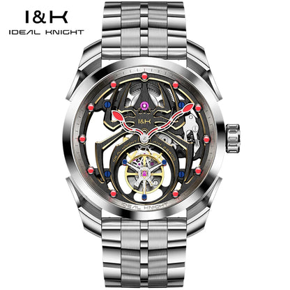 IDEAL KNIGHT Real Tourbillon Men's Watches High-Grade Fully Hollowed Spider Pattern Cool Dial Top Luxury Mechanical Watches 6802