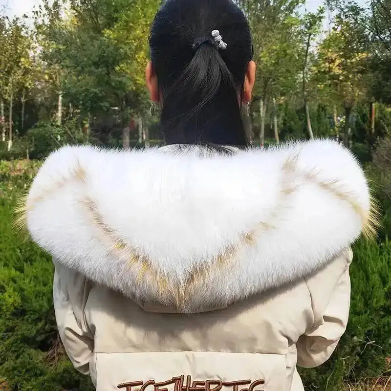 Super Large 100% Real Fox Fur Collar Hood Decor Fur Collar For Down Coat Women Winter Warm Fur Scarf Shawl Luxury