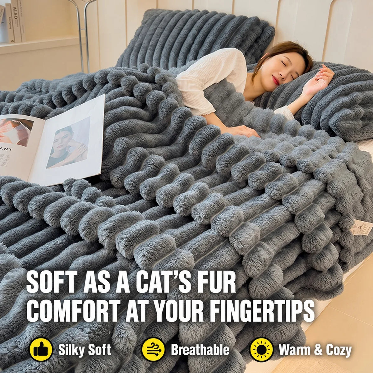 Thick Warm Wide Striped Flannel Blanket Solid Color Soft Fluffy Plush Throws for Sofa Bed Office Travel Multifunctional Blanket