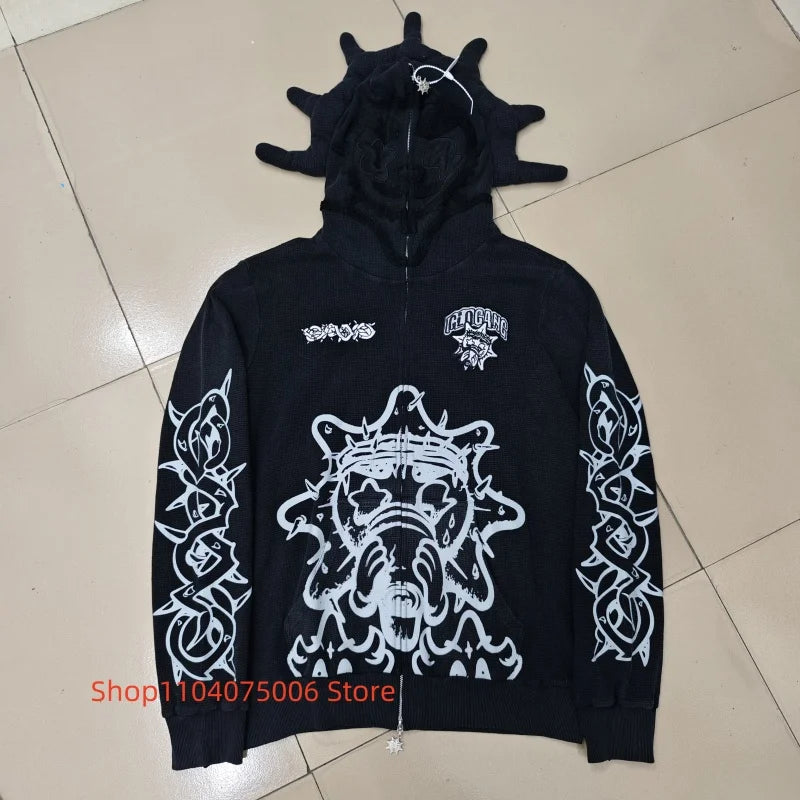 Vexaroa Men's Zip Hoodie Cartoon Graffiti Streetwear