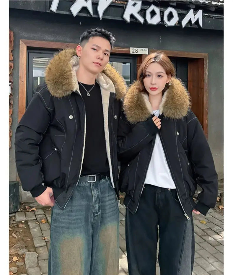 Vexaroa Fur Collar Hooded Parka Padded Winter Coat