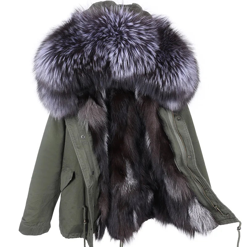 Winter Jackets For Women's Jacket Natural Real Fur Coat Fox Fur Collar Inner Fur Parkas Female Cold Coat