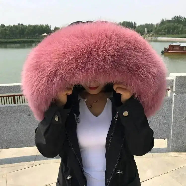 Vexaroa Super Large Real Fox Fur Collar – Women's Winter Scarf
