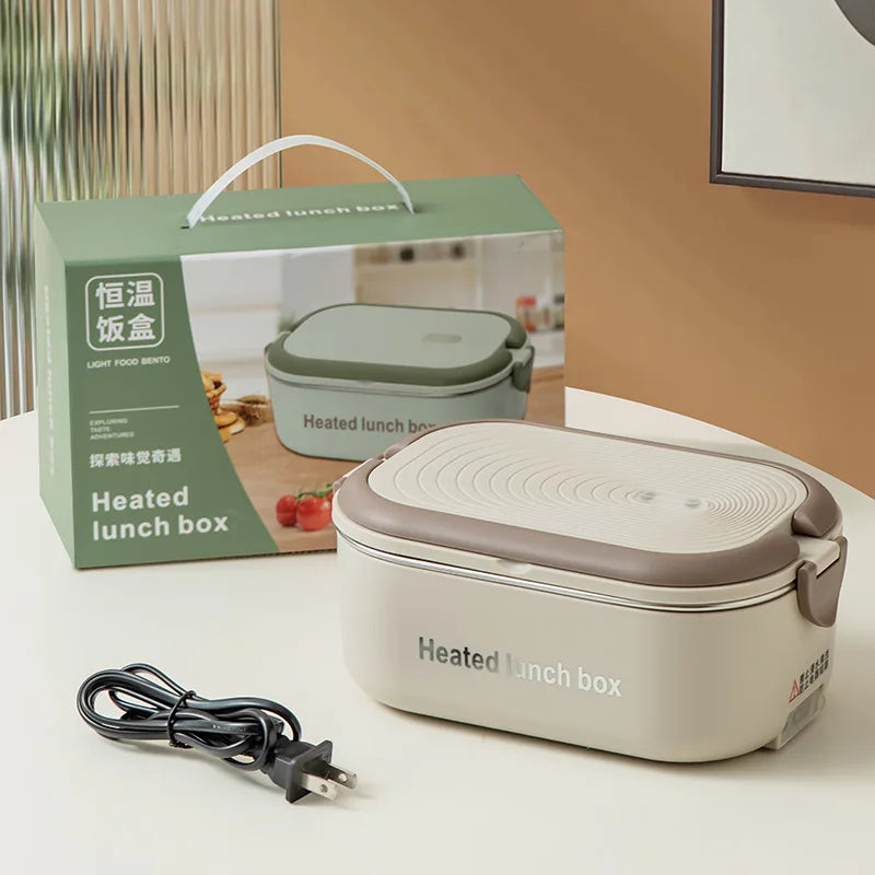 304 Stainless Steel Electric Lunch Box Constant Temperature Heated Lunch Box Plug-in 1.2L Double Chamber Water-Free Lunch Box