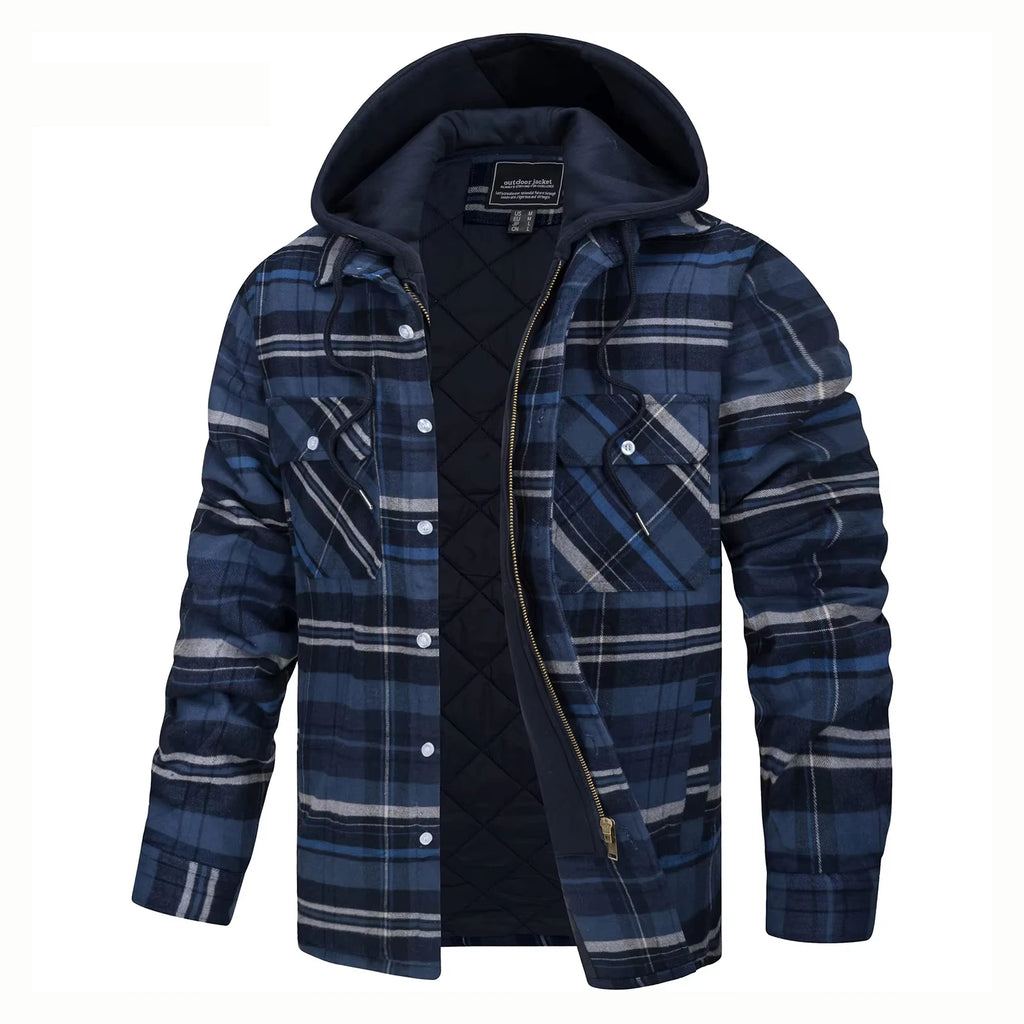 Vexaroa Men's Quilted Flannel Jacket with Hood