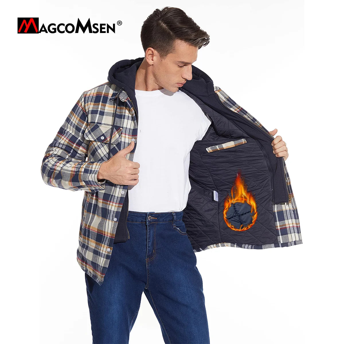 Vexaroa Men's Quilted Flannel Jacket with Hood