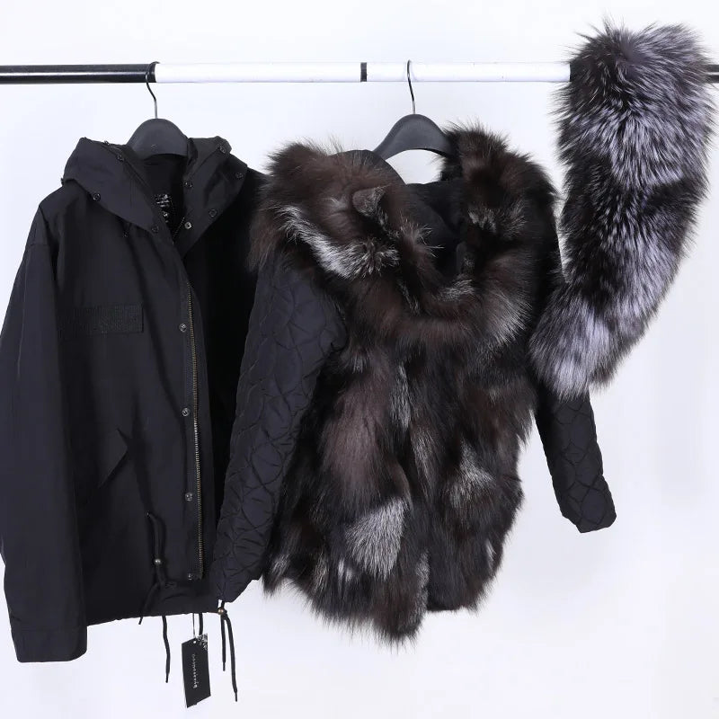 Winter Jackets For Women's Jacket Natural Real Fur Coat Fox Fur Collar Inner Fur Parkas Female Cold Coat