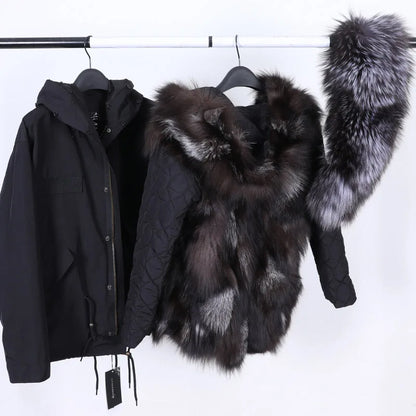 Winter Jackets For Women's Jacket Natural Real Fur Coat Fox Fur Collar Inner Fur Parkas Female Cold Coat