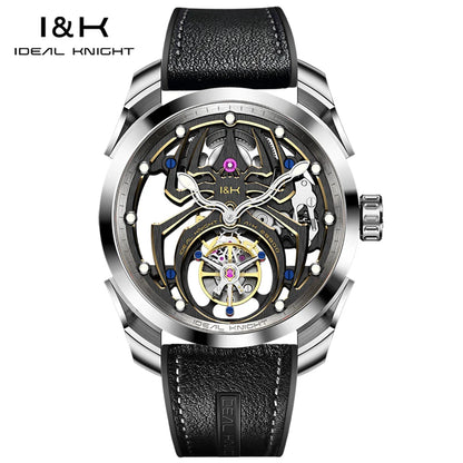 IDEAL KNIGHT Real Tourbillon Men's Watches High-Grade Fully Hollowed Spider Pattern Cool Dial Top Luxury Mechanical Watches 6802