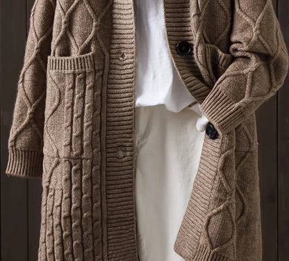 Plus-Size Women's Thick Textured Mid-Length Hooded Knit Cardigan  Autumn & Winter New Loose Outer Coat with Single-Row But
