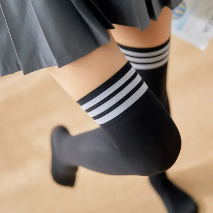 Stripe Girls Women Over The Knee Thigh High Stockings For Ladies Warm Student Style Fashion Knee Black/White Kawaii Long Socks