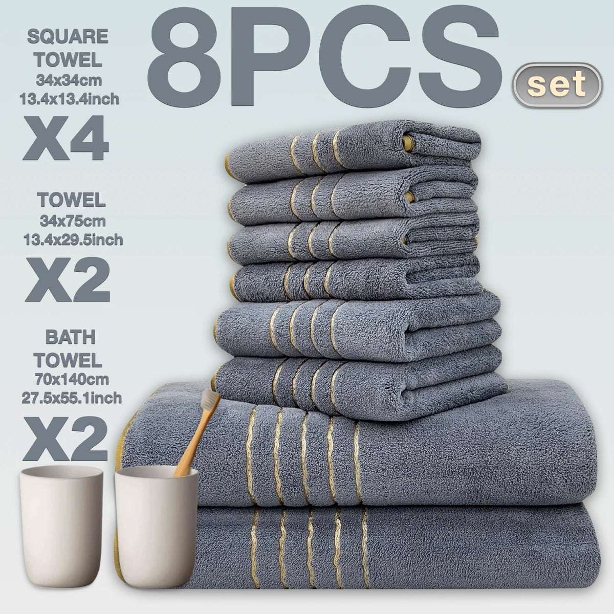 Vexaroa Soft Bath Towel Set with Gold Accents