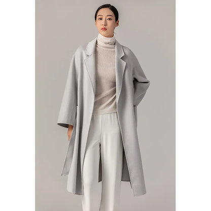 Women's Long Water Ripple Double-Faced Wool Wrap Coat at Vexaroa