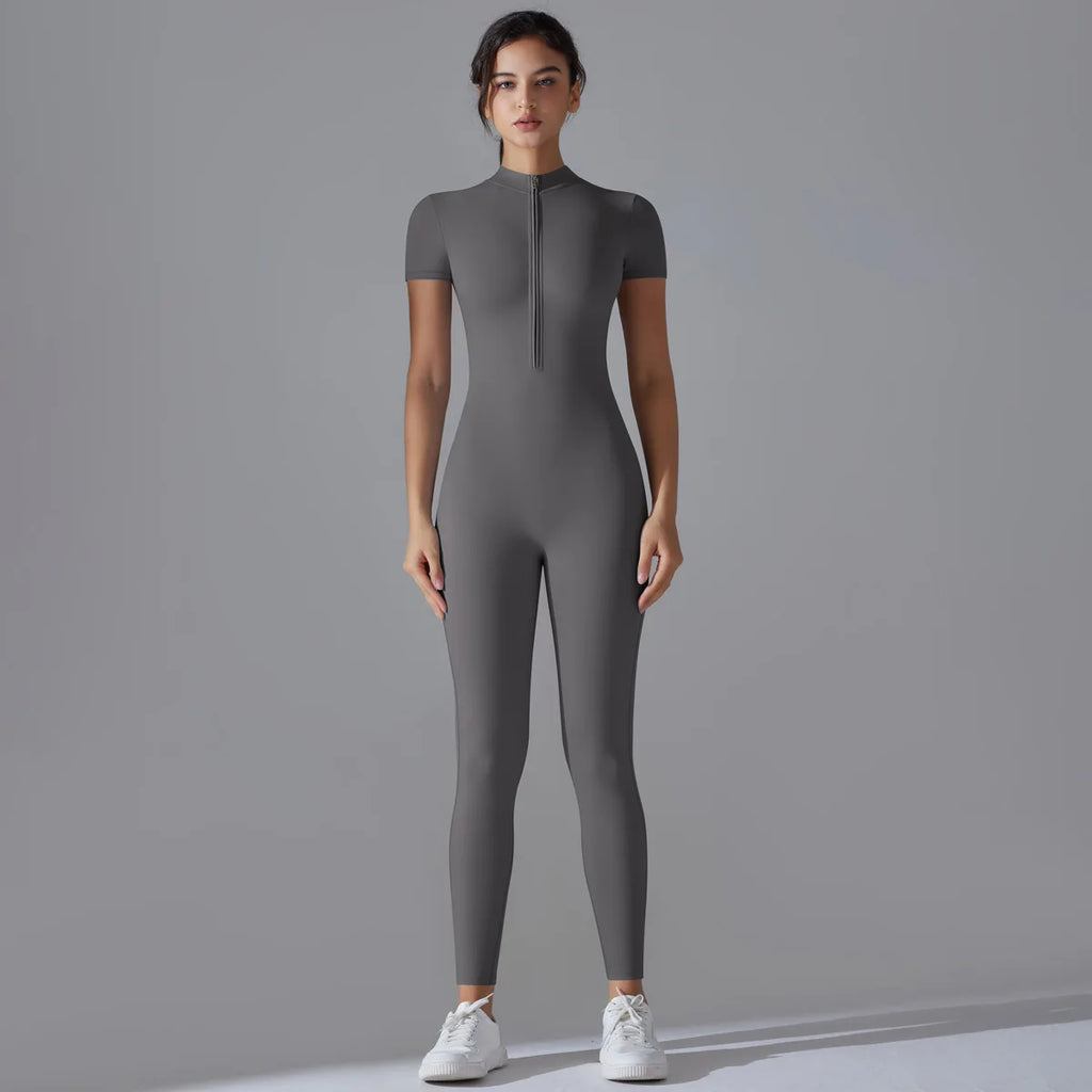 Vexaroa Women's Zipper Yoga Jumpsuit | Quick-Dry Fitness Suit