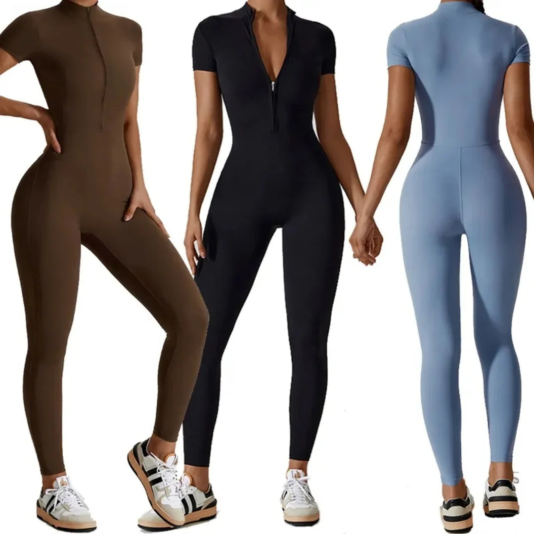 Vexaroa Women's Zipper Yoga Jumpsuit | Quick-Dry Fitness Suit