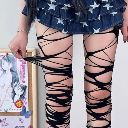 Fishnet Stockings for Women Spider Web Torn Strap Holes Tights Ragged Pantyhose Party Socks Pantyhose