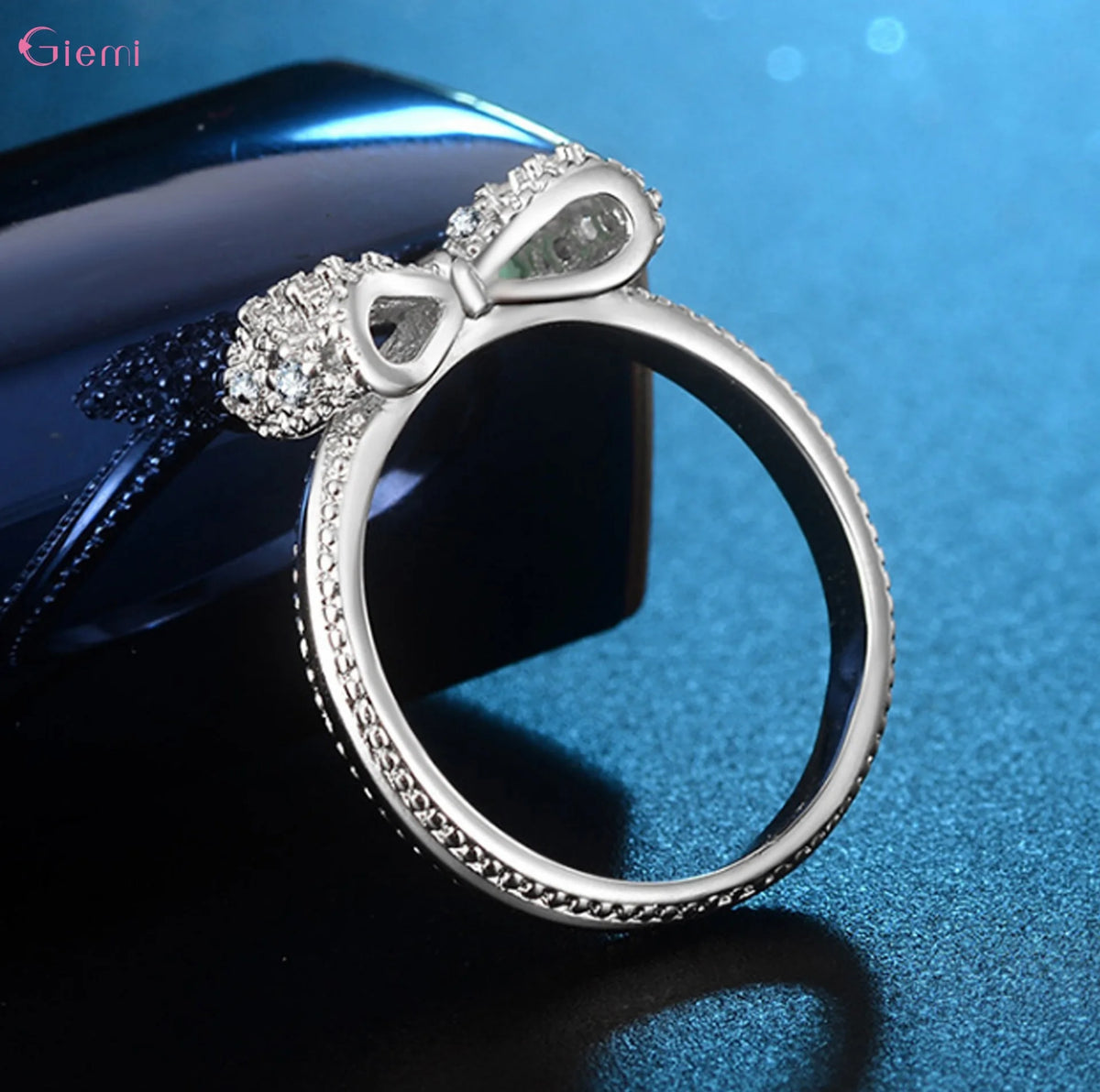 Vexaroa silver bow ring with cubic zirconia - product gallery image 4