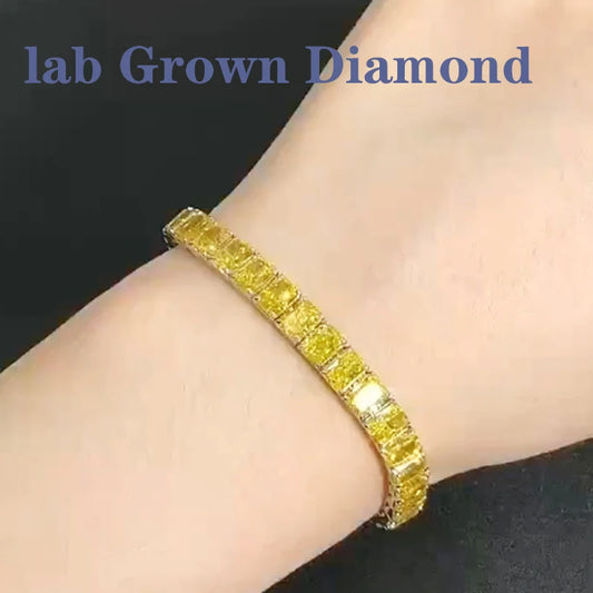 AEAW Bracelet Rdaint Shape Yellow Lab Grown Diamond Tennis Bracelet 14k White Gold Total 19Ctw VS-VVS Wedding For Lady