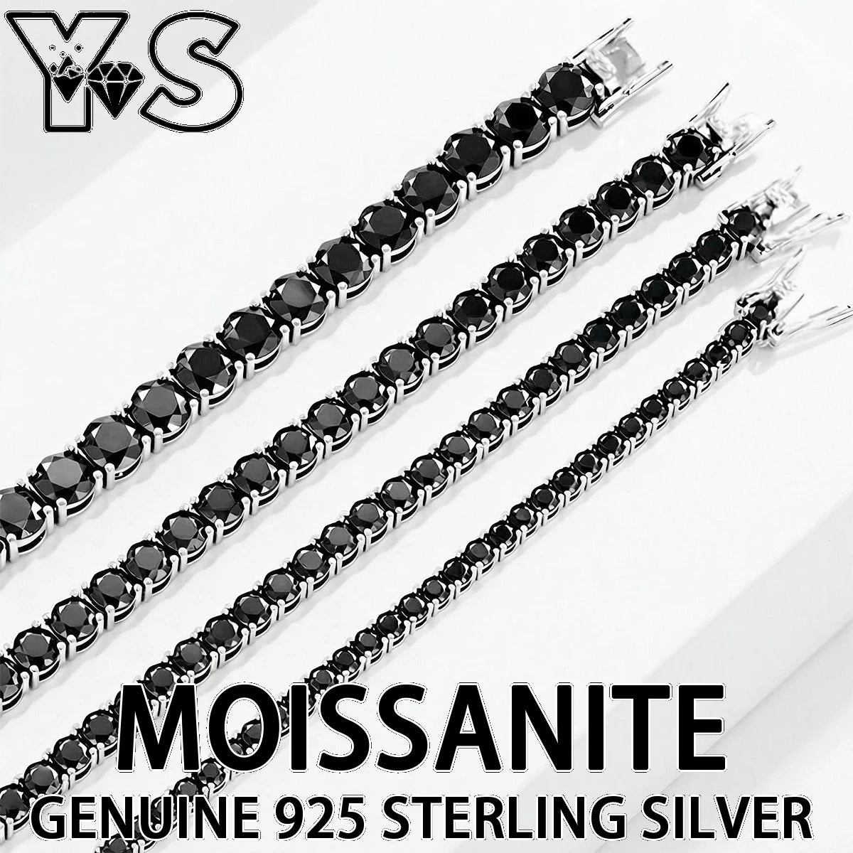 S925 Sterling Silver Black Moissanite Tennis Bracelet Full Paved Vexaroa
