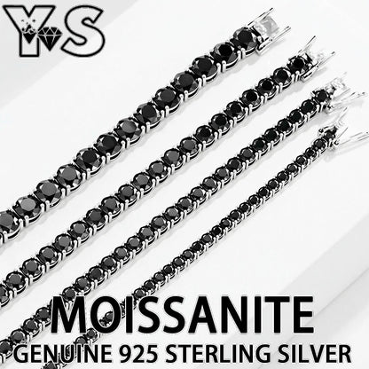 S925 Sterling Silver Black Moissanite Tennis Bracelet Full Paved Iced Out Hip Hop Street Style Unisex Luxury Jewelry Gift