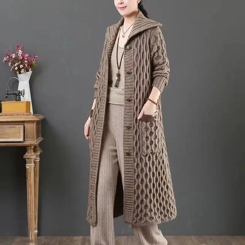 Autumn Winter 2025 Stand Collar Loose Women Knitted Cardigan Sweater Jacket Long sleeve Single Breasted Fashion Ladies Top