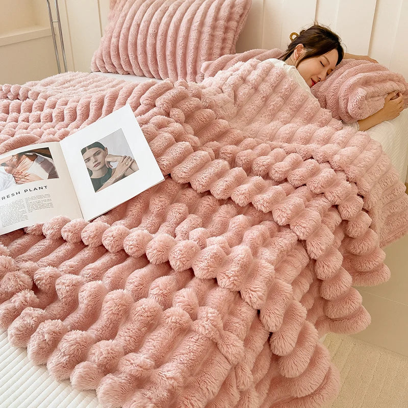 Vexaroa Thick Striped Flannel Throw Blanket
