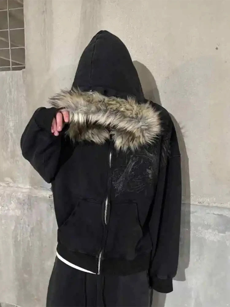 Autumn and winter new Y2K unisex zipper thick sweatshirt jacket with hat simple daily versatile and not monotonous