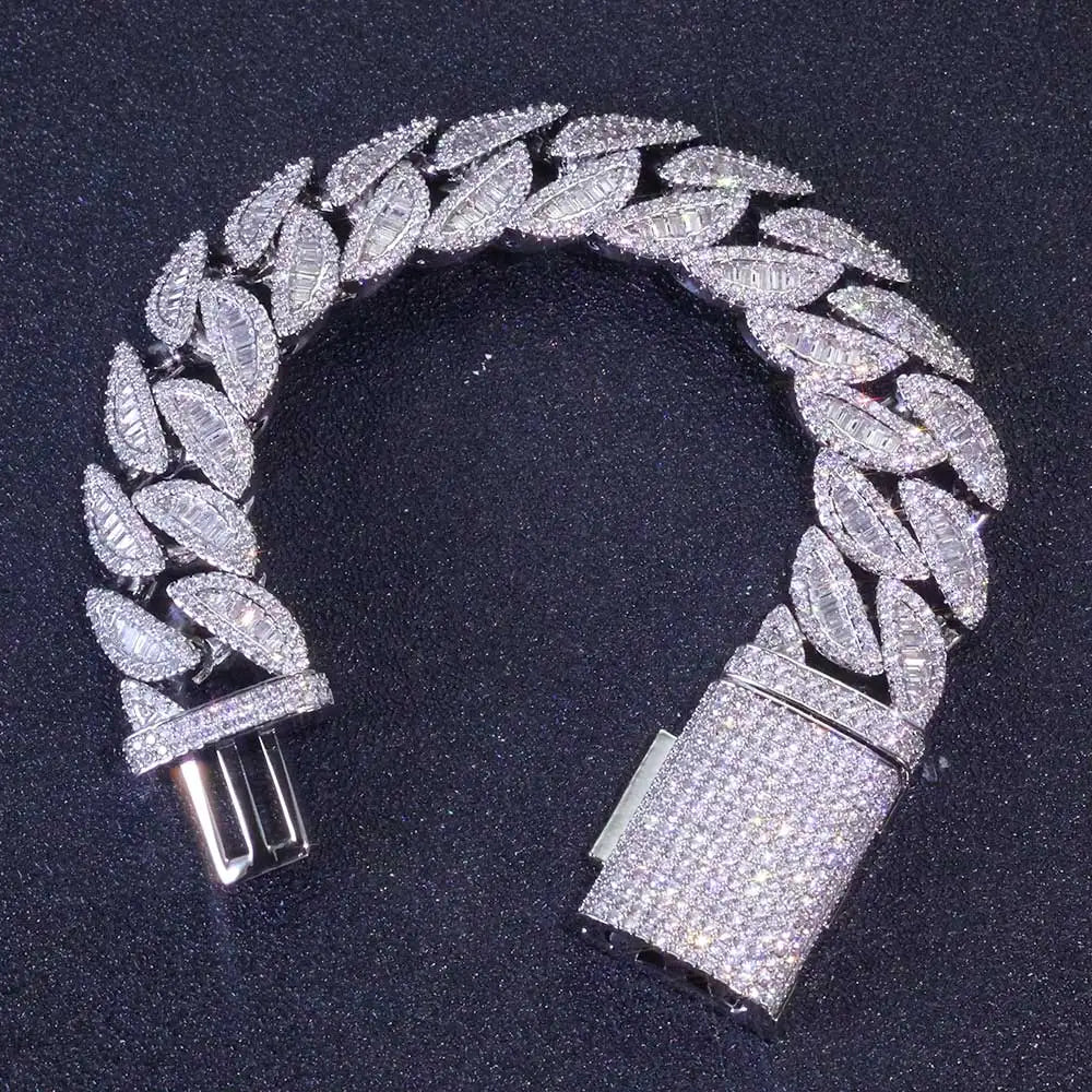 925 Silver 20mm 3-Row VVS Moissanite Cuban Chain | Vexaroa