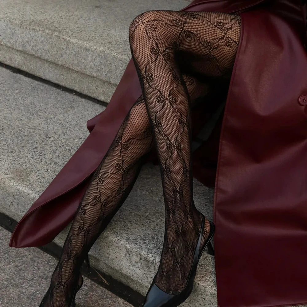 Vexaroa Lace Fishnet Pantyhose Retro Floral See-Through Tights