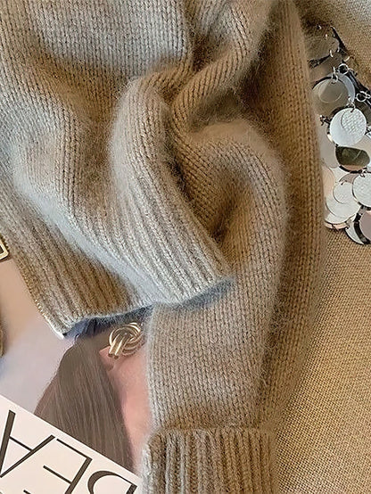 Vexaroa Patchwork Zipper Cropped Cardigan Knit Bomber Jacket