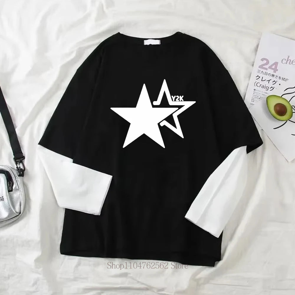Vexaroa Women's Star Print Gothic Y2K Layered T-Shirt product image 17